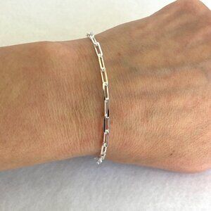 Sterling Silver 925 Italy Minimalist Dainty 2.8MM Staple Chain Bracelet 7.5"